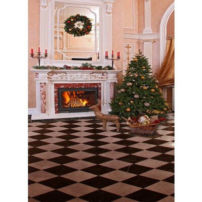 

Xmas Fireplace Photo Backdrop 57FT Vinyl Fabric Cloth Digital Printing Photo Background st-525