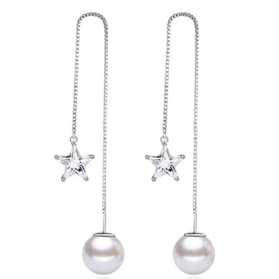 

Clear Cubic Zirconia Star Long Drop Earrings For Women Vintage Fashion Jewelry Party Lady Earrings Accessories WHEG41