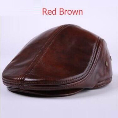 

Male Genuine leather Hat Mens Cowhide Leather Hats Peaked Cap Students Winter Earprotection Hats Elder Warm Cap B-7175