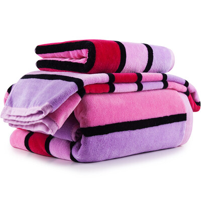 

Sanli pure cotton cut velvet stripes series 2 towels 1 bath towels gift box soft&comfortable color gorgeous water absorption combination of three-piece towel red purple powder