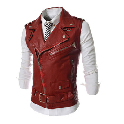 

CT&HF Men Fashion Leisure Ma3 Jia3 Korea Handsome Personality PU Leather Vest Men Simple Pure Color Zipper Design Vest