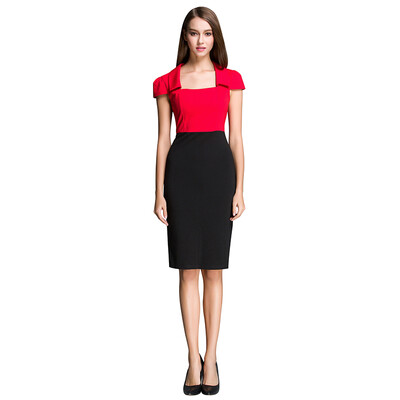 

POPBASIC Womens Vintage Contrast Pencil Slim Bodycon Office Dress