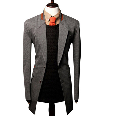 

Zogaa Spring New Mens Wool Coat Spell Leather Collar Casual Single-breasted Slim
