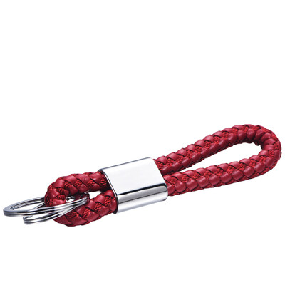 

KOOLIFE hand-woven leather rope car key chain key ring men&women waist pendant key chain creative gift car-free key ring model double ring - red
