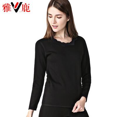 

Yalu thermal underwear men thickening plus velvet autumn clothes long pants suit de velvet thick thermal underwear lovers suit female round neck black L