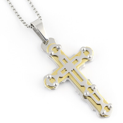 

Hpolw Gold Silver Cross Pendant Necklace Men's Women's 316 Stainless Steel Jewelry Christmas gift party Steel jesus crucifix