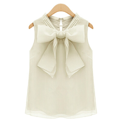 

Sexy Women Top Bow Knot organza fabric T Shirt sleeveless blouse