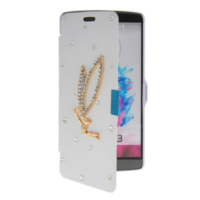 

MOONCASE Bling Rhinestone Crystal Ultre Slim Leather Side Flip Wallet Shell Back Case Cover for LG G3 White