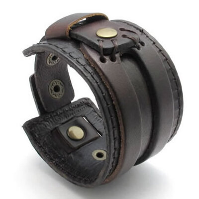 

Hpolw Wide Genuine Leather Mens Bangle Cuff Bracelet, Fits 7.5" to 8.5", Color Brown