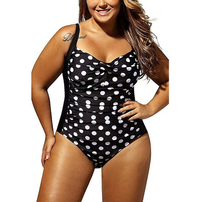 

WoldGirls Womens Plus Size Swimsuit Swimwear One Piece Polka Dot Monokini Bikini