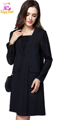 

L XL XXL 3XL 4XL 5XL plus size lace office winter 2018 dress women long sleeve big size black loose faux two piece elegant lady