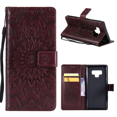

MOONCASE Samsung Galaxy Note 9 Embossed Sun Flower Leather Case - Brown