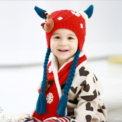 

Buebos Ninos Winter New Children Hat Christmas Deer Cashmere Earmuffs 2 Pcs Set (Hat + Scarf) Baby kids Boys & Girls Christmas Gift