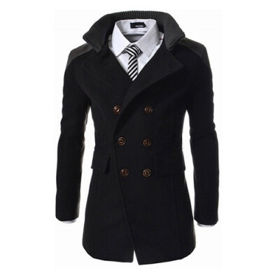 

CT&HF Men Fashion Leisure Contracted Temperament Coat Winter Elegant Woollen Thickening Pure Color Coat Long Sleeve Lapels Medium Length Coat For Men