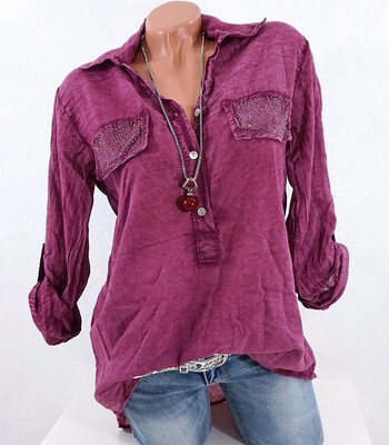 

Women Shirts Blouse Plus Size Tops Elegant Blouse 5XL Women Long Sleeve Lapel Pure Color Casual Loose Blouse