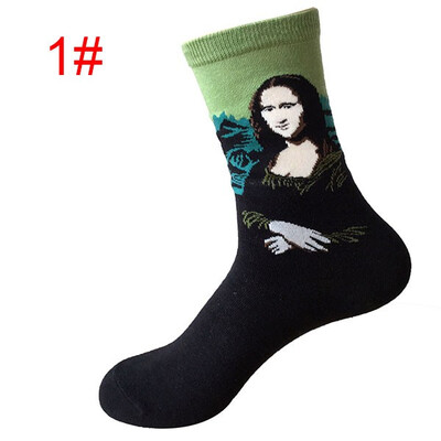 

1 Pair Men&39s Personality Cartoon Cotton Mona Lisa Painting Middle Tube Socks