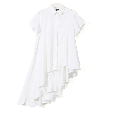 

QUZIHUA 2018 New Arrival Fashion Style Black White Plus Size Turn Down Collar Asymmetrical Casual Dress Summer Women