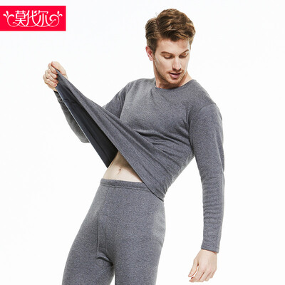 

Modal thermal underwear for men&women warm plus velvet thick alpaca cashmere knees autumn&winter mens warm suit deep hemp gray L