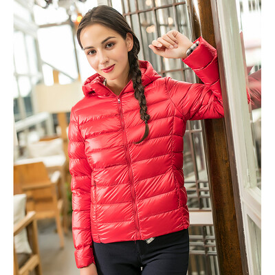 

Intercrew light down jacket female 2018 winter new womens fashion casual Korean version of the thin section hooded light down jacket female ICR4UD52A China Red