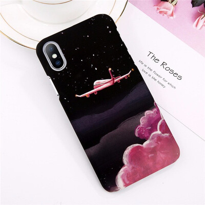 

Phone Case For iPhone 7 8 6 6S Plus X Mount Fuji Cases Moon Stars Pattern Matte Hard PC