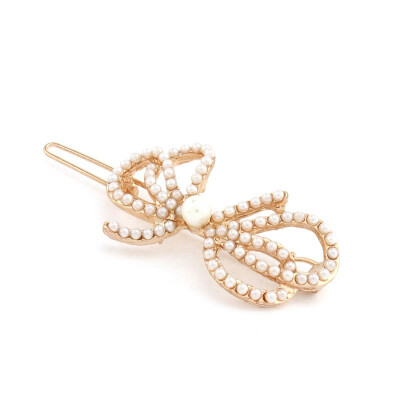 

FashionCute Lovely Full Rhinestones Pearl Golden Bowknot Hair Clip Hairpin 61907