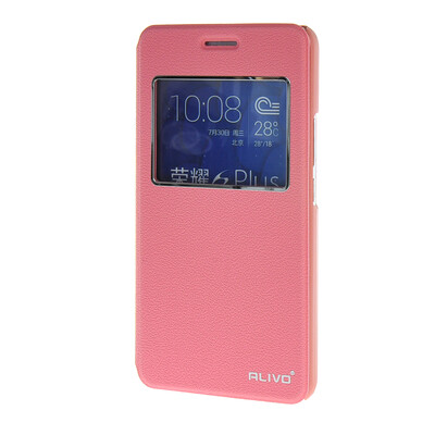 

MOONCASE Huawei Honor 6 Plus чехол Тонкий окна Посмотреть Design Флип кожаный чехол Кронштейн Вернуться обложки Розовый