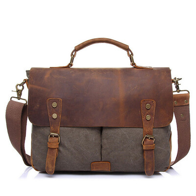 

Vintage Canvas Handbags Men Shoulder Bag Crazy Horse Leather Crossbody Bag Mens Travel Bags Laptop Briefcase Bag Totes