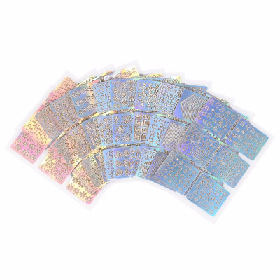 

12pcs set Nail Manicure Stickers Mixed Patterns French Nail Hollow Grid Stencil Stamping Template Nail Art Tools