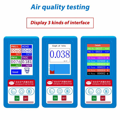 

Formaldeyde HCHO PM10 PM25 PM10 Gas Analyzer TVOC Particles Detector Tester Meter Indoor Air Quality Monitor Rechargeable