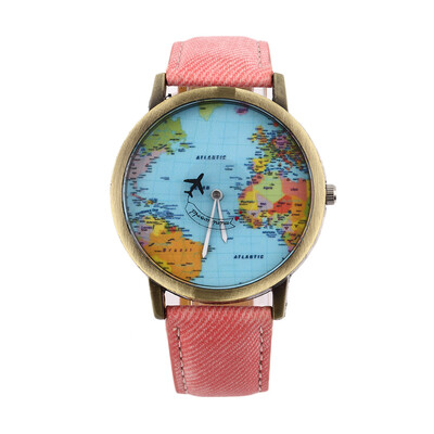 

Women Men Fashion Vintage Casual World Map Dial Analog Quartz Wrist Watch