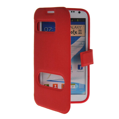 

MOONCASE View Window Leather Side Flip Pouch Hard board Shell Back Case Cover for Samsung Galaxy Note 2 N7100 Red