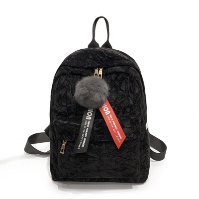

2018 New Korean Version of Womens Backpack Imitation Deer Skin Bag Hair Ball Pendant Sanding Backpack Lady Leisure Student Bag