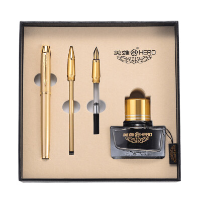 

Hero HERO 1801 champagne gold IM metal rod gold pen ink pen ball pen three-in-one lucky gift gift stationery set