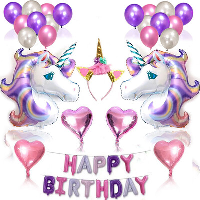 

Qinglan birthday balloon set birthday party layout venue decoration birthday happy letter aluminum foil balloon purple pink one-corner suit