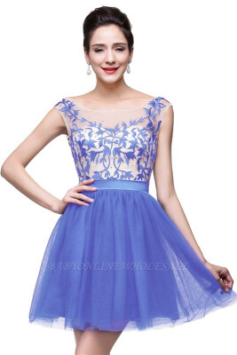 

A-Line Sleeveless Bateau Short Tulle Appliques Prom Dresses