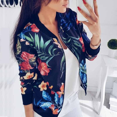 

Fashion Womens Ladies Retro Floral Zipper Up Bomber Jacket Casual Coat Outwear