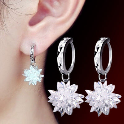 

Fashion Shiny Ice Flower Crystal Ladies Hoop Earrings Jewelry Anti Allergy Female Women Wedding Gift A143