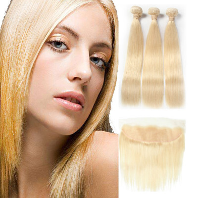 

HCDIVA 613 Blond Human Hair Extensions Malaysian Staright Hair Bundle With Frontal Closure Ear To Ear Closure 4PCSLot