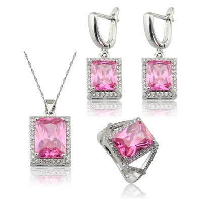 

EIOLZJ Pink Cubic Zirconia Silver Plated Jewelry Sets for Women Six Colors Available Free Jewelry Box