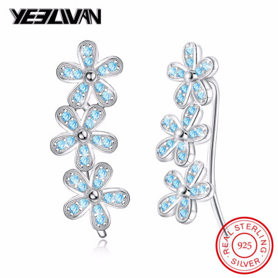 

New Trendy 925 Sterling Silver Flower Crystal Stone Clip Earrings Wedding Jewelry Women Engagement Earrings manchette oreille