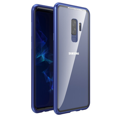 

For Samsung Galaxy S9 S9 Plus Slim Hard Shockproof Case Magnetic Adsorption Metal Bumper Tempered Glass Back Cover Case