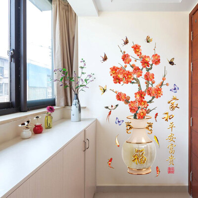 

Plum Flower Blossom Wall Stickers Pink Flores Birds Wall Decal for Living Room Home Decor Sticker