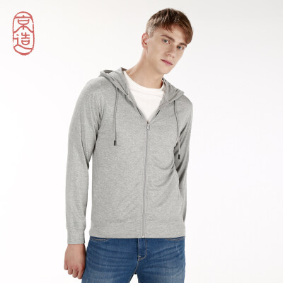 

JZAO mens sweater zipper sweater long-staple cotton silk zipper shirt inside the cardigan light gray M