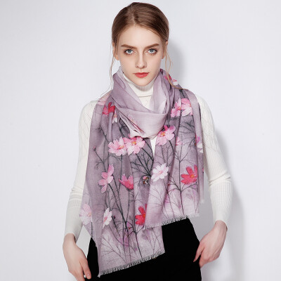 

Shanghai story STORY Of SHANGHAI wool scarf female autumn&winter warm shawl collar Tingting lotus light gray