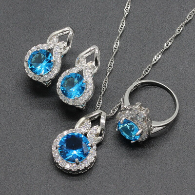 

Beautiful Orange Stone Silver Plated Jewelry Sets for Women Six Colors Available Free Jewelry Box
