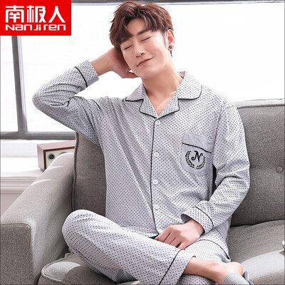 

Antarctic Nanjiren pajamas mens long-sleeved cotton spring&autumn large size middle-aged mens pajamas cotton home service suit mens classic geometry