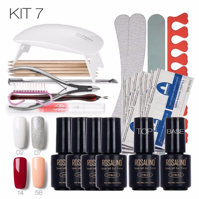 

ROSALIND Nail Art Tools Set Cure 6W UV Lamp Gel Polish Soak Off Base Coat Top Coat Gel Nail Manicure Kits gel lacquer
