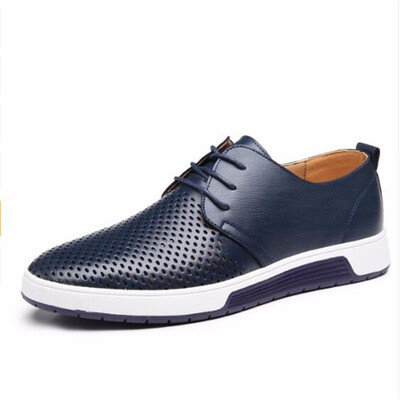 

New 2018 Men Casual Shoes Leather Summer Breathable Holes Luxury Brand Flat Shoes for Men Drop Shipping