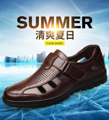 

Mens summer hollow-out shoes genuine leather shoes made of cow leather genuine leather hole leisure mens shoes dad sandals