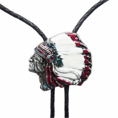 

Vintage Enamel Western Chief Bolo Tie Wedding Leather Necklace
